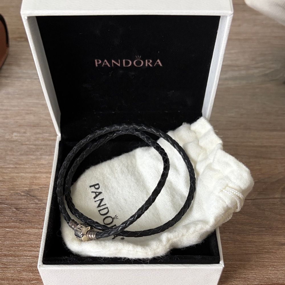 Pandora Black Leather Bracelet with Silver Clasp